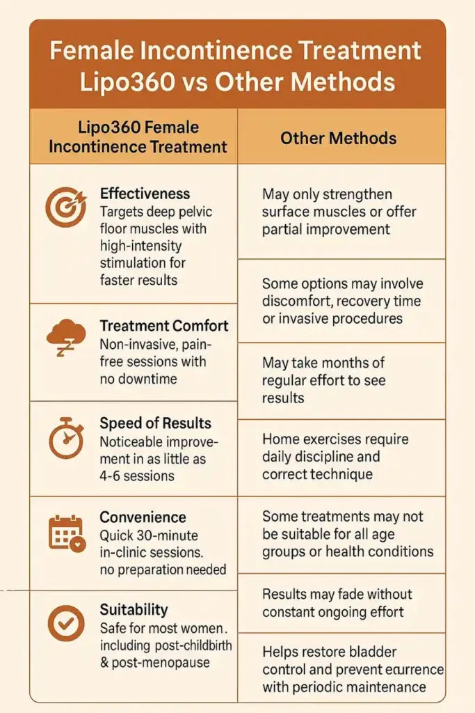 Comprehensive Guide To Female Incontinence Treatment Options 1 Table showing benefits of incontinence treatment Chigwell